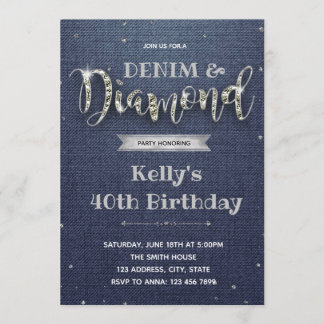 Denim and diamond theme party invitation