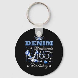 Denim and Diamonds 65th Birthday High Heels Crown Key Ring