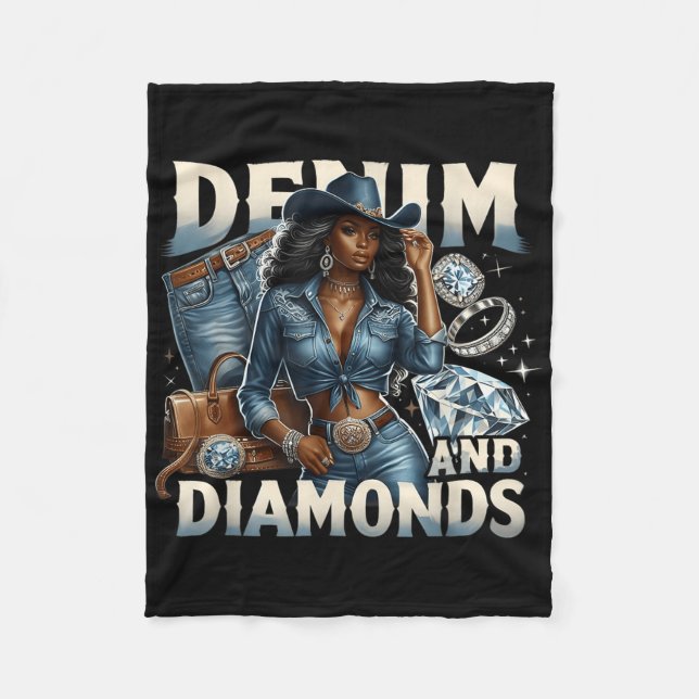 Denim And Diamonds African Melanin Swag Cowgirls W Fleece Blanket (Front)