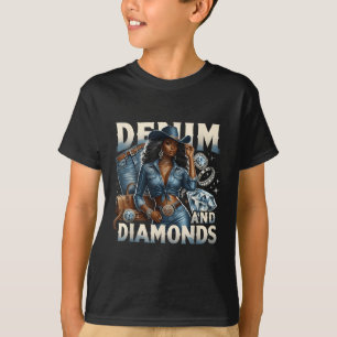 Denim And Diamonds African Melanin Swag Cowgirls W T-Shirt