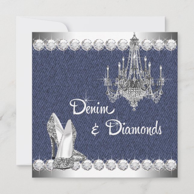 Denim and Diamonds Birthday Party Invitation (Front)