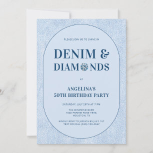 Denim and Diamonds Blue Jeans 50th Birthday Party Invitation