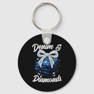 Denim and diamonds bow glam western fashion for key ring