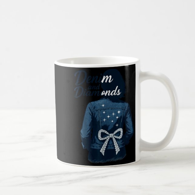 Denim And Diamonds Bow Ladies Girls Jeans Women  Coffee Mug (Right)