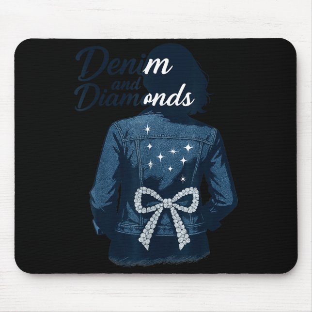 Denim And Diamonds Bow Ladies Girls Jeans Women  Mouse Mat (Front)