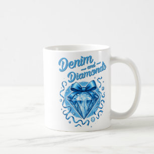 Denim and diamonds bow ladies girls women  coffee mug