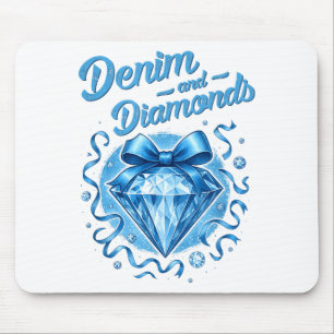 Denim and diamonds bow ladies girls women mouse mat