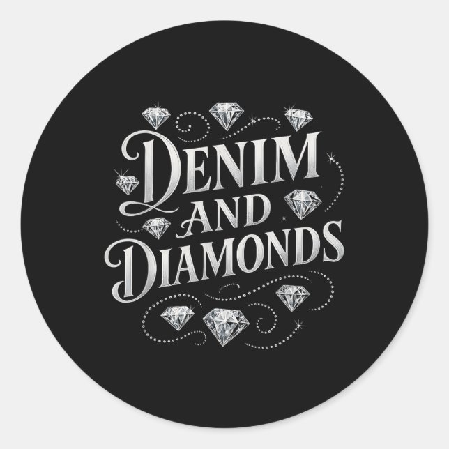Denim And Diamonds Country Chic Western Bacheloret Classic Round Sticker (Front)