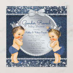 Denim and Diamonds Gender Reveal Baby Shower Invitation