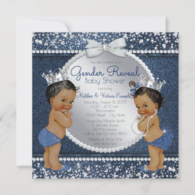 Denim and Diamonds Gender Reveal Shower Invitation (Front)