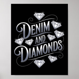 Denim And Diamonds Glam Cowgirl Party Design  Poster