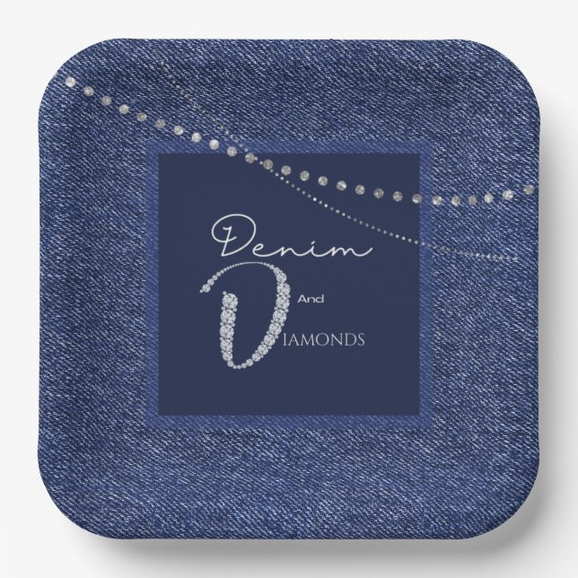 Denim and diamonds Paper plate (Front)