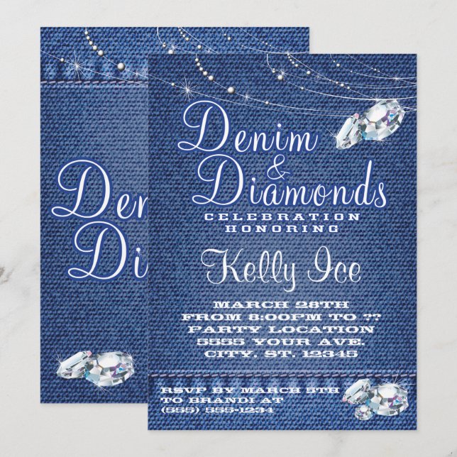 Denim and Diamonds Party Invitations (Front/Back)