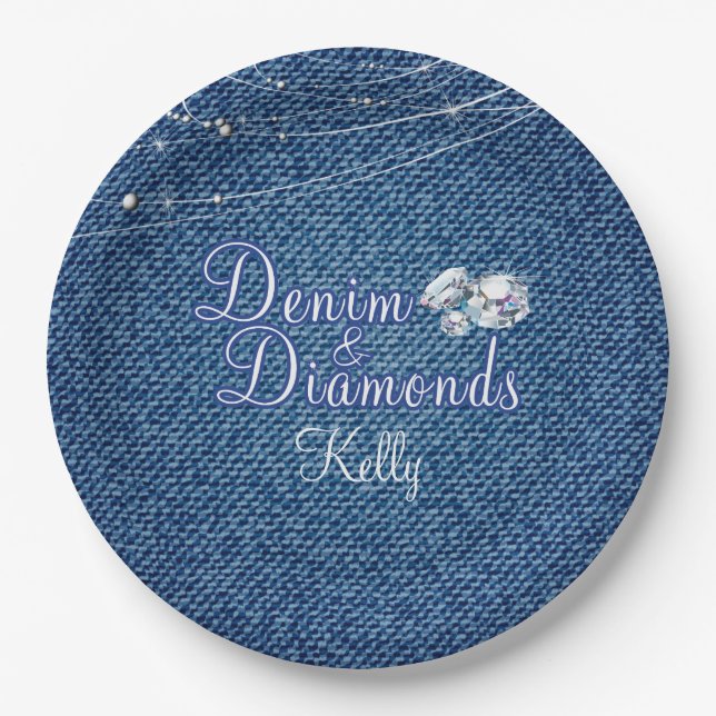 Denim and Diamonds Party Paper Plate (Front)
