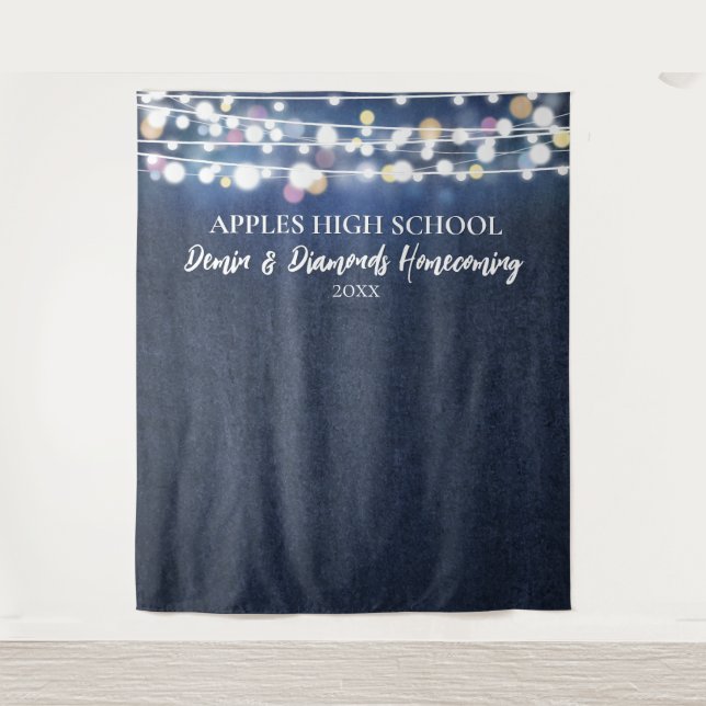 Denim and Diamonds Photo Backdrop Sparkling Event Tapestry (Front)