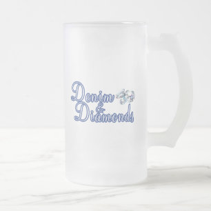 Denim and Diamonds Rustic, Glam Frosted Glass Beer Mug