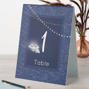 Denim and diamonds table tent sign