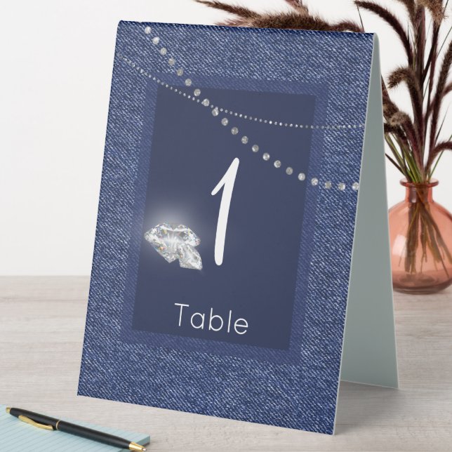 Denim and diamonds table tent sign (In SItu (Table))