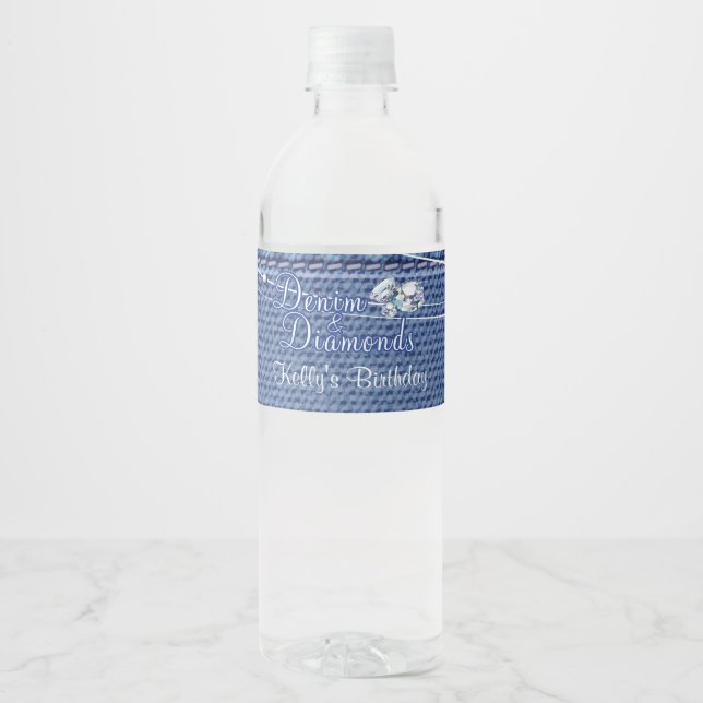 Denim and Diamonds Water Bottle Label (Front)