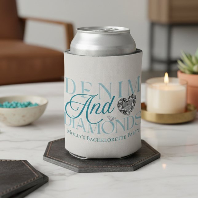 Denim and Diamonds – Western Bachelorette Design Can Cooler (Denim and Diamonds Western Bachelorette Can Cooler)