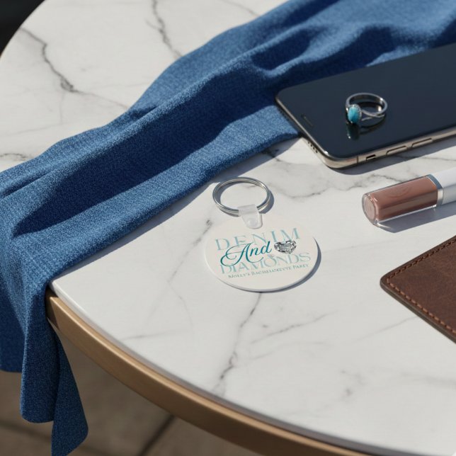 Denim and Diamonds – Western Bachelorette Design Key Ring (Denim and Diamonds Western Bachelorette Keychain)