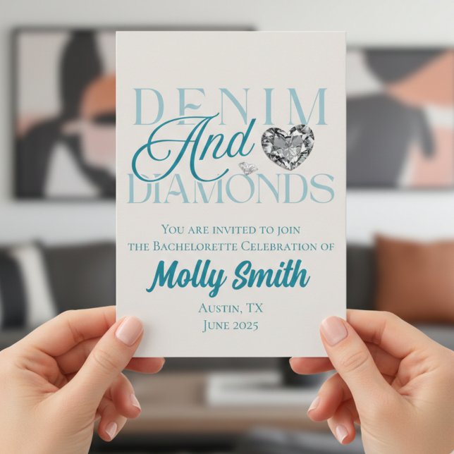 Denim and Diamonds – Western Bachelorette Invitation (Denim and Diamonds Western Bachelorette Itinerary Invitation)