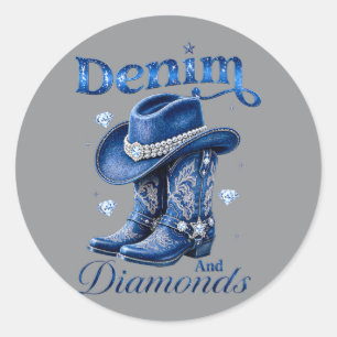Denim And Diamonds Western Cowgirl Bachelorette Classic Round Sticker