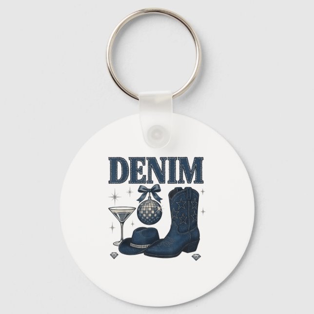 Denim And Diamonds Western Fashion Boots Bling Rod Key Ring (Front)