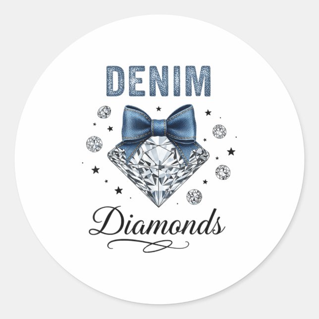 Denim And Diamonds Western Graphic Tee For Girls W Classic Round Sticker (Front)