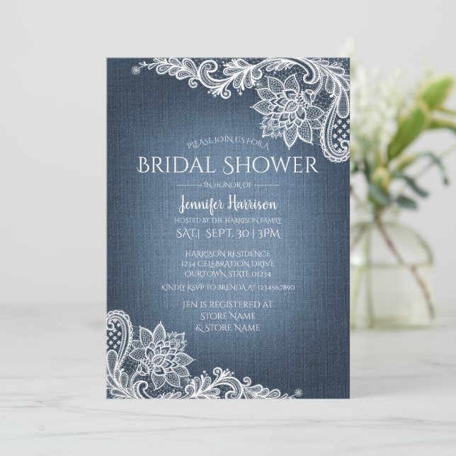 Denim and Lace Bridal Shower Invitation (Standing Front)