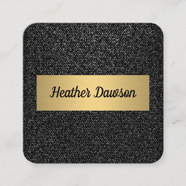 Denim and Metallic Gold Square Business Card (Front)