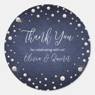 Denim and Pearls Party Favour Sticker