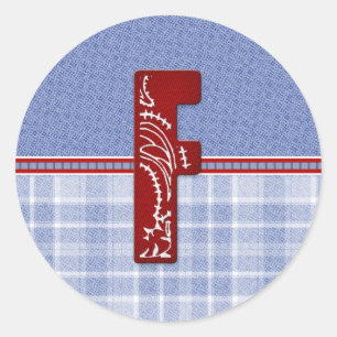 Denim and Plaid Bandanna Initial Cards and Postage Classic Round Sticker