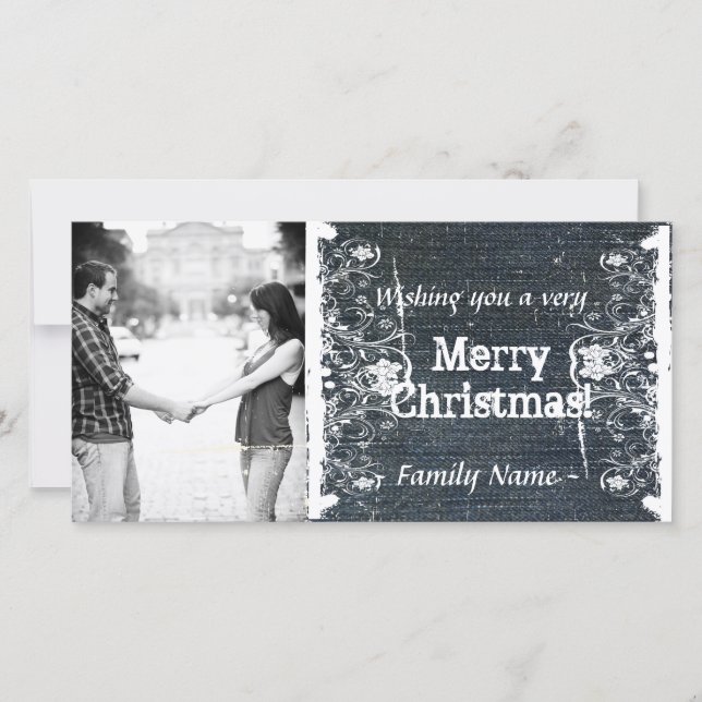 Denim and Shabby Lace Photo Christmas Card (Front)