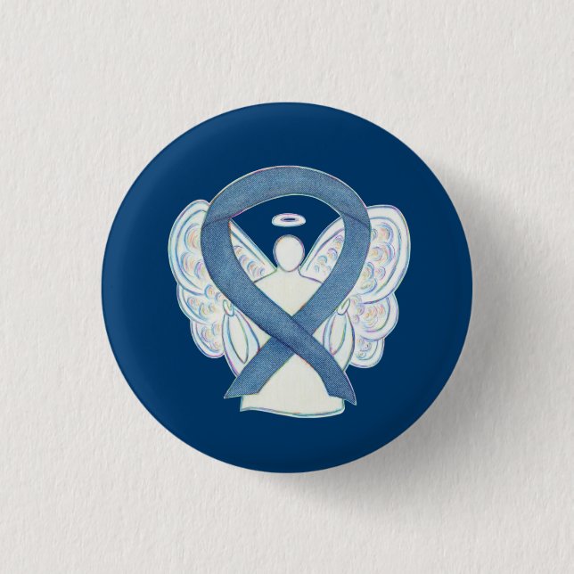 Denim Awareness Ribbon Angel Custom Button Pins (Front)