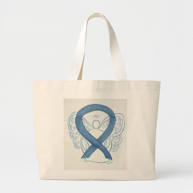 Denim Awareness Ribbon Custom Tote Bag (Front)