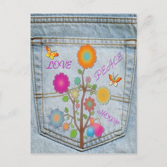 Denim Back Pocket Flower Peace Love Hope Post Card (Front)