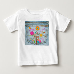 Denim Back Pocket Flowers Peace Love Hope Baby T-Shirt