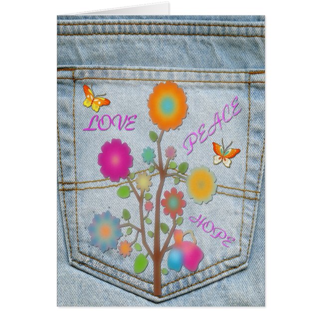 Denim Back Pocket Flowers Peace Love Hope Card (Front)