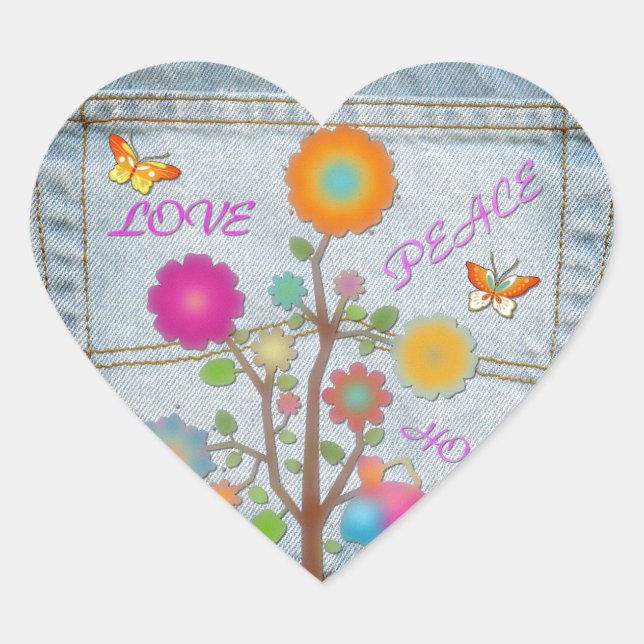 Denim Back Pocket Flowers Peace Love Hope Heart Sticker (Front)