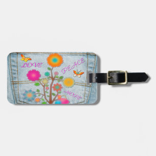 Denim Back Pocket Flowers Peace Love Hope Luggage Tag
