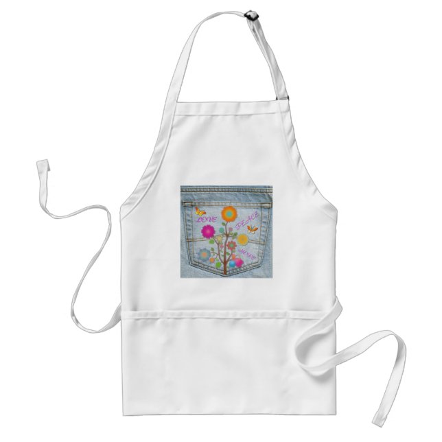 Denim Back Pocket Flowers Peace Love Hope Standard Apron (Front)