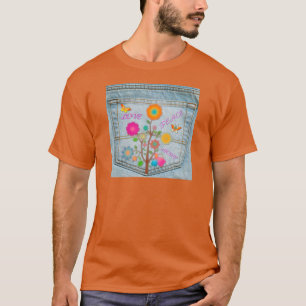 Denim Back Pocket Flowers Peace Love Hope T-Shirt
