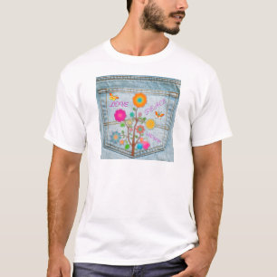 Denim Back Pocket Flowers Peace Love Hope T-Shirt