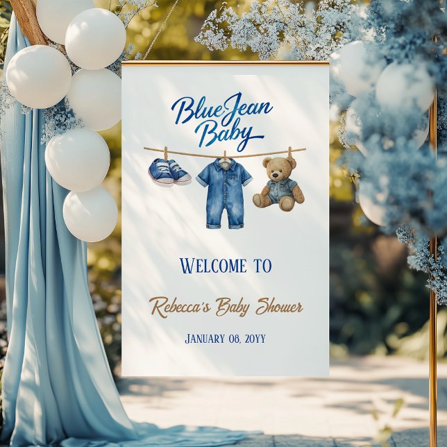Denim Bear Boy Blue Jean Baby Shower Welcome Poster (Creator Uploaded)