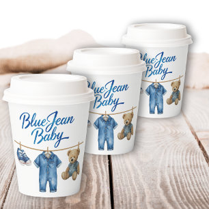 Denim Bear Clothesline Boy Blue Jean Baby Shower Paper Cups