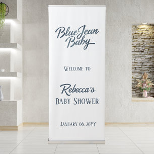 Denim Bear Clothesline Boy Blue Jean Baby Shower Retractable Banner