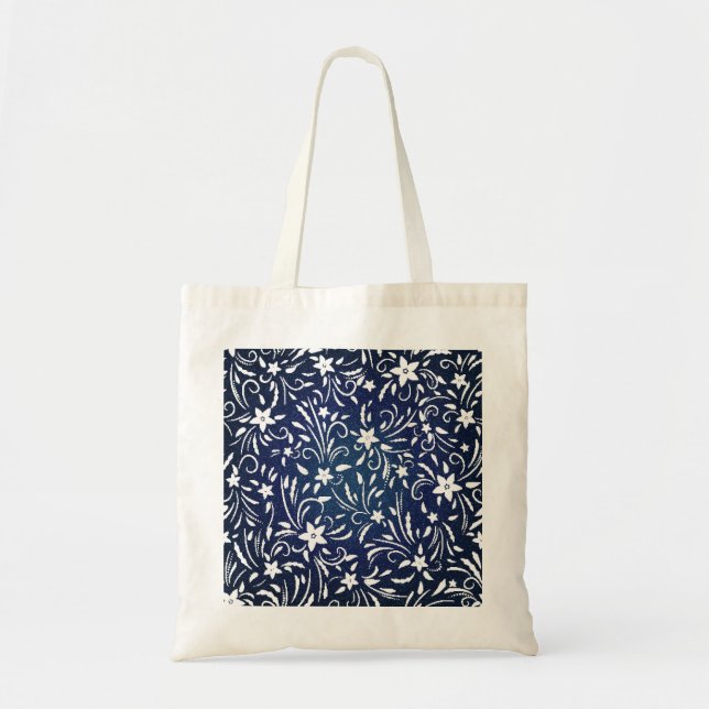 Denim Blooms: Floral Pattern Background Tote Bag (Front)