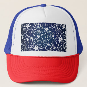 Denim Blooms: Floral Pattern Background Trucker Hat