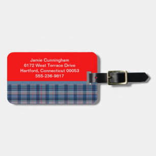 Denim Blue and Red Plaid Luggage Tag